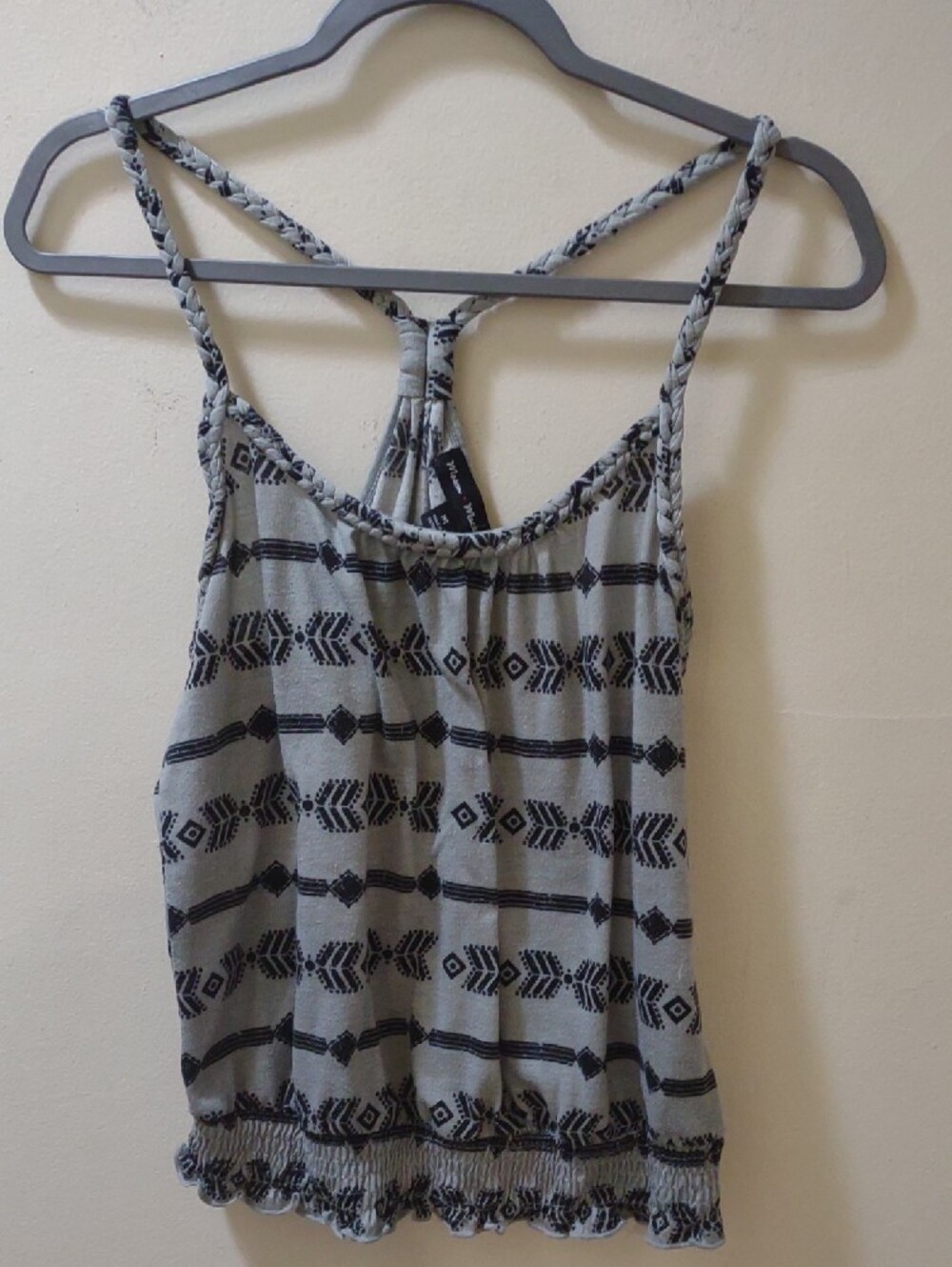 Braided-Strap Grey Striped Tank Top with Back Tie
